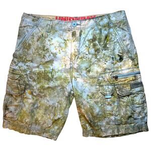 Men's Tie Dye Cargo Shorts Size 36‎ Upcycled Handmade Ice Dyed Casual Festival
